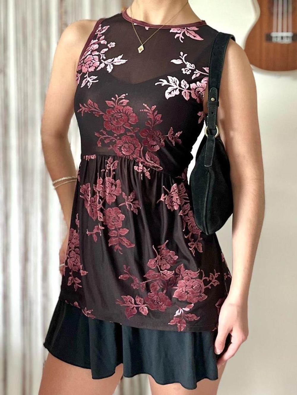 knox rose black tunic with pink floral print